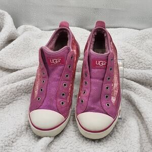 UGG Laela Sparkles Sequined & Leather Sparkly Sneakers Pink size 8